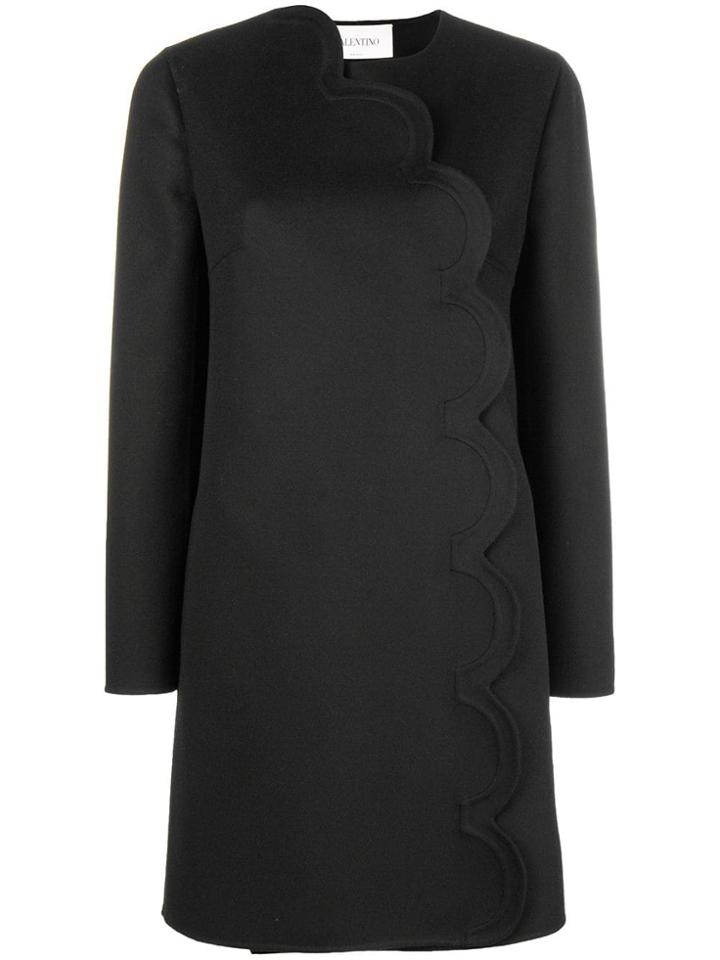Valentino Scalloped Edge Coat - Black