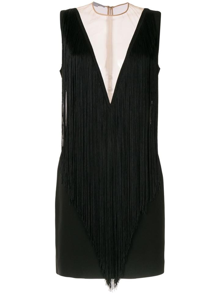 Stella Mccartney Deep-v Fringed Mini-dress - Black