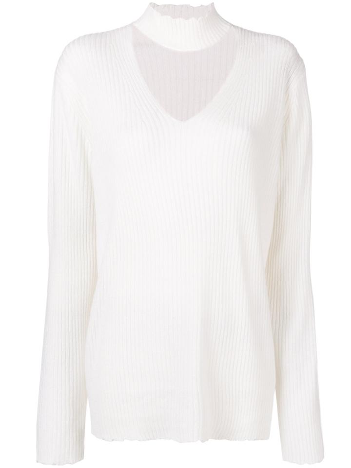 R13 Choker V-neck Jumper - White