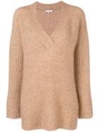 Ganni Ribbed V-neck Sweater - Neutrals