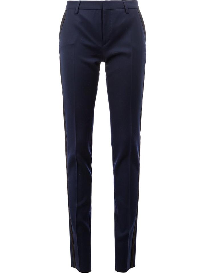 Saint Laurent Slim Tuxedo Pants, Women's, Size: 40, Blue, Virgin Wool