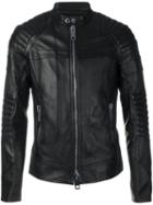 Les Hommes Zipped Biker Jacket, Men's, Size: 48, Black, Leather/viscose