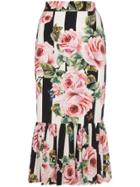 Dolce & Gabbana Midi Rose Print Skirt - Black