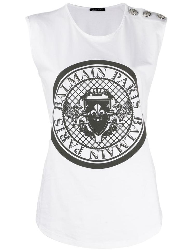 Balmain Logo Emblem Tank Top - White