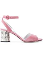 Prada Crystal Heeled Sandals - Pink & Purple