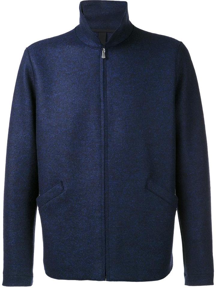 Harris Wharf London Standing Collar Zip Jacket, Men's, Size: 46, Blue, Virgin Wool