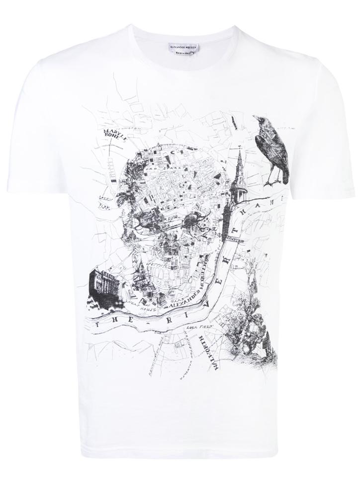 Alexander Mcqueen White London Map Skull T Shirt
