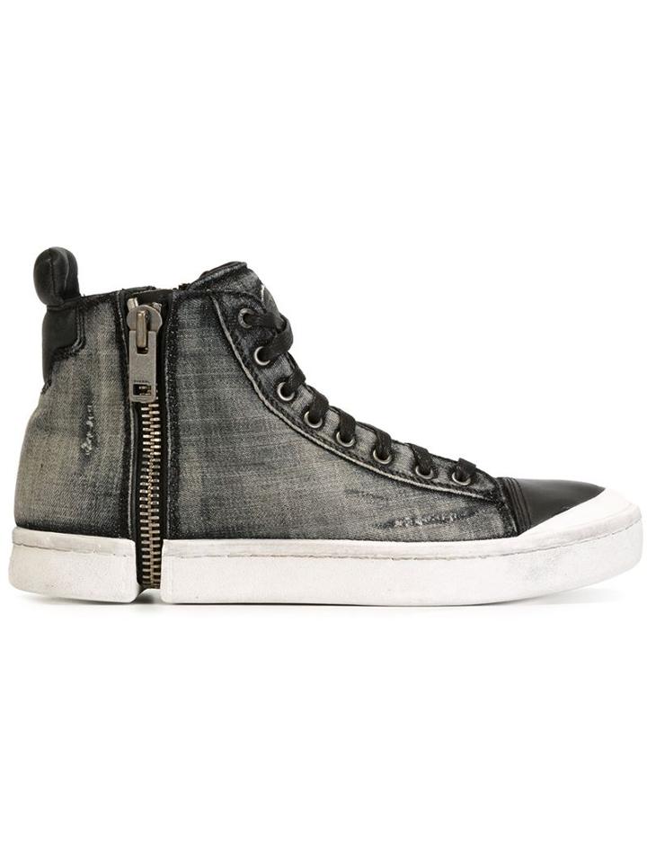 Diesel Side Zip Hi-top Sneakers, Men's, Size: 44, Black, Cotton/leather/rubber