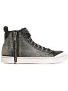 Diesel Side Zip Hi-top Sneakers, Men's, Size: 44, Black, Cotton/leather/rubber
