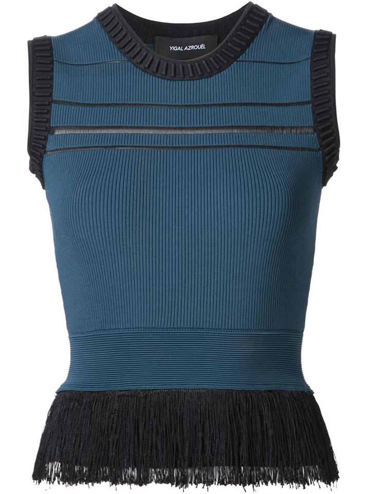 Yigal Azrouel Fringed Ribbed Knit Top