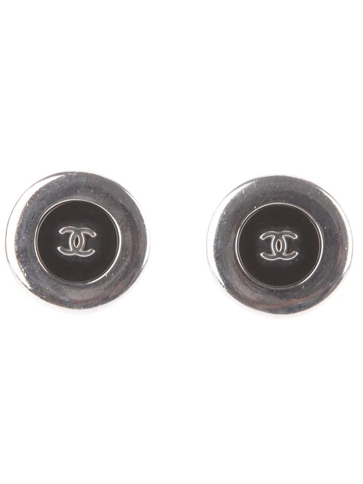 Chanel Vintage Logo Clip On Earrings, Women's, Metallic