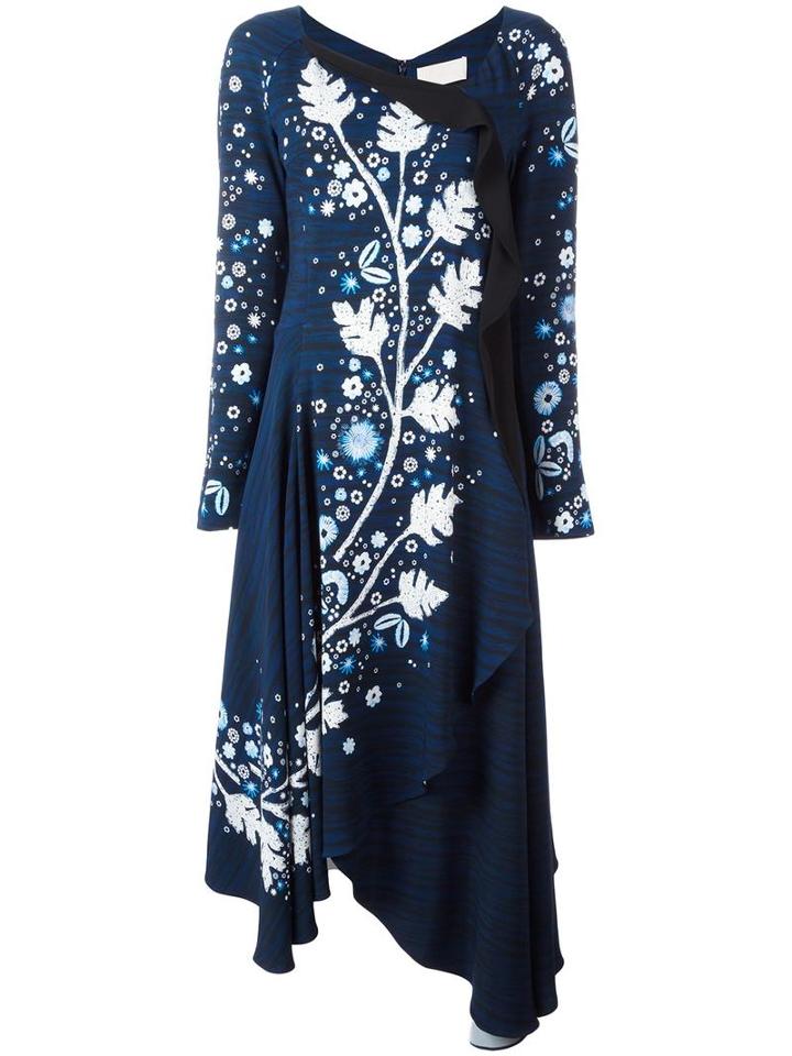 Peter Pilotto Leaf Stencil Print Dress, Women's, Size: 14, Blue, Viscose/spandex/elastane/polyester/acetate