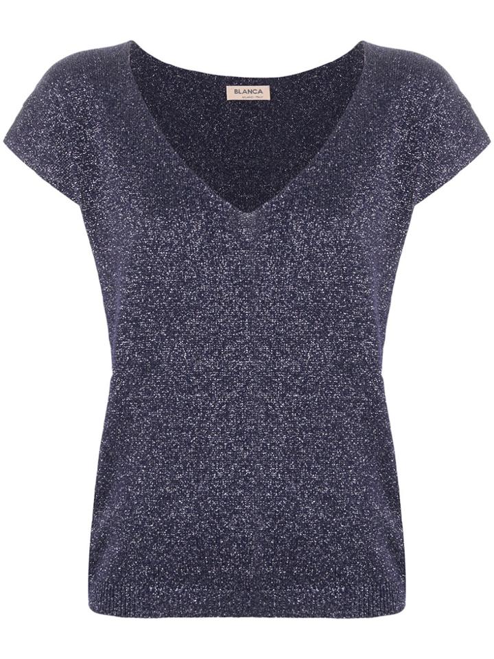 Blanca V-neck Knitted T-shirt - Blue