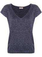 Blanca V-neck Knitted T-shirt - Blue