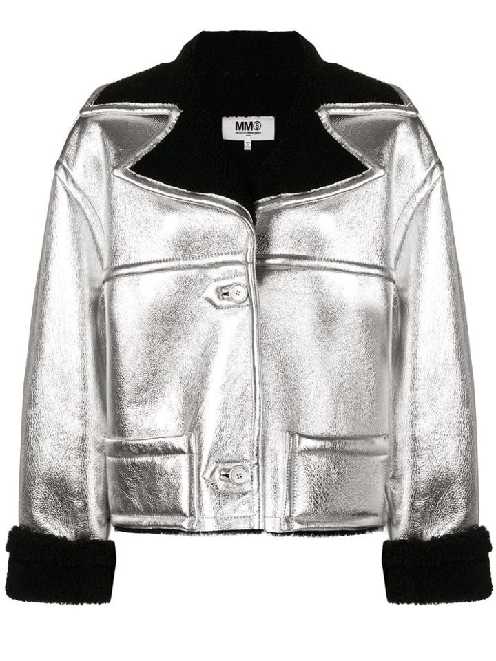 Mm6 Maison Margiela Shearling Leather Jacket - Silver