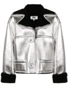 Mm6 Maison Margiela Shearling Leather Jacket - Silver