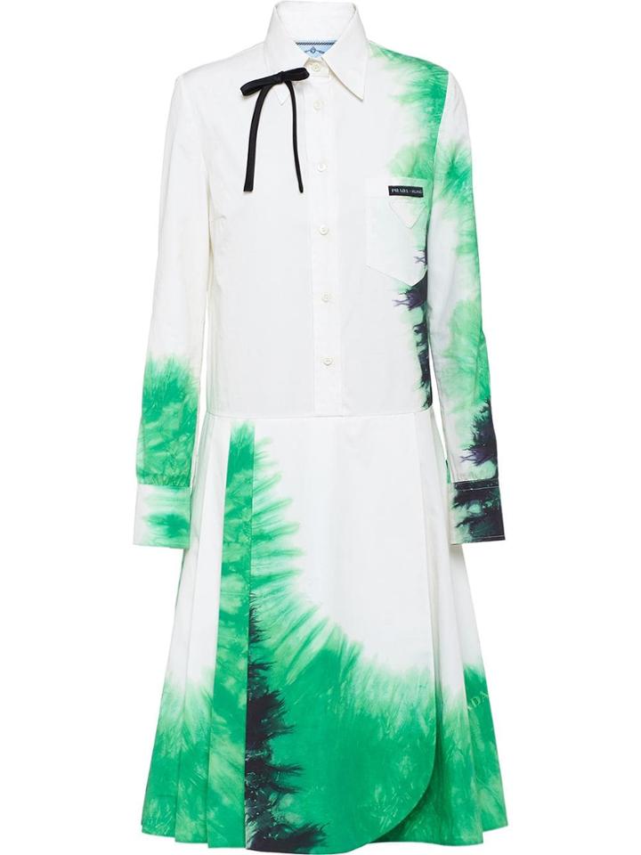Prada Tie-dye Print Shirt Dress - White