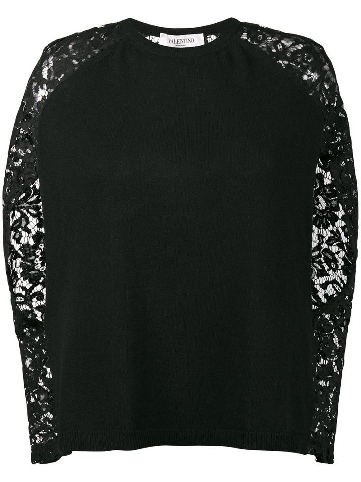 Valentino - Lace Long Sleeve Jumper - Women - Cotton/polyamide/viscose/virgin Wool - M, Black, Cotton/polyamide/viscose/virgin Wool