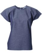 Maticevski Shortsleeved Boxy Denim Top, Women's, Size: 10, Blue, Polyester/cotton/spandex/elastane