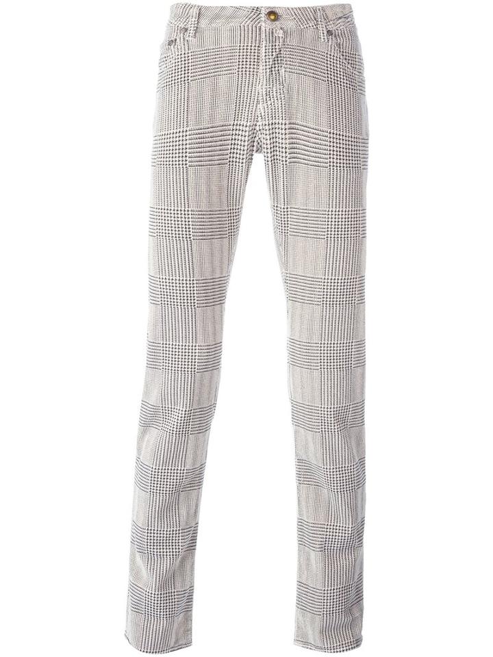 Jacob Cohen Plaid Straight Leg Trousers, Men's, Size: 32, Nude/neutrals, Cotton/spandex/elastane