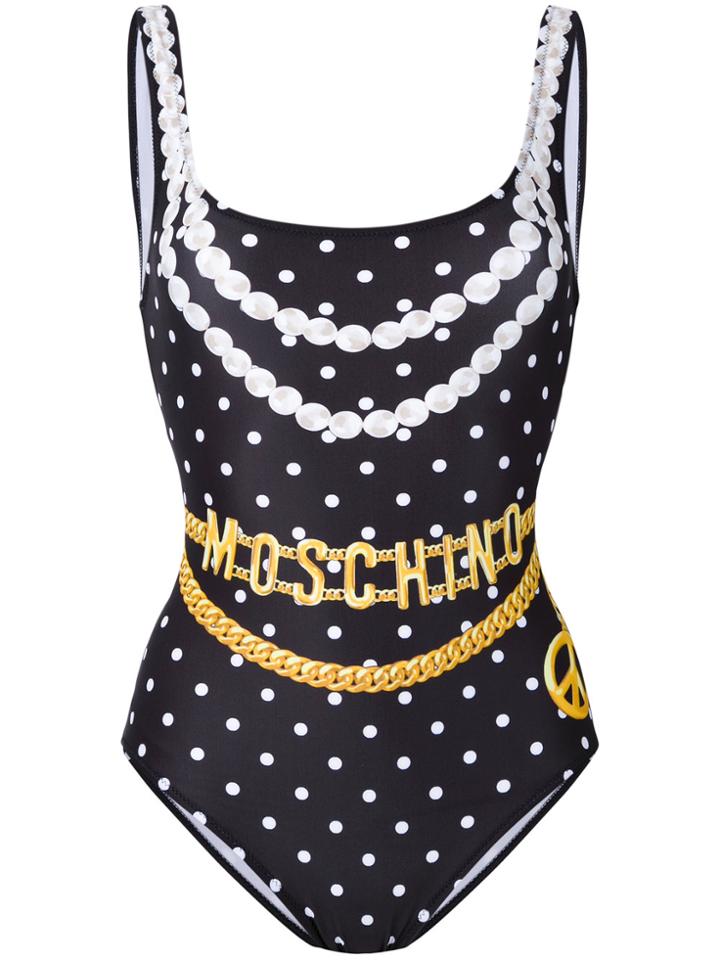 Moschino Chain And Necklace Print Swimsuit - Black