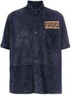 Fendi Ff Logo Suede Shirt - Blue