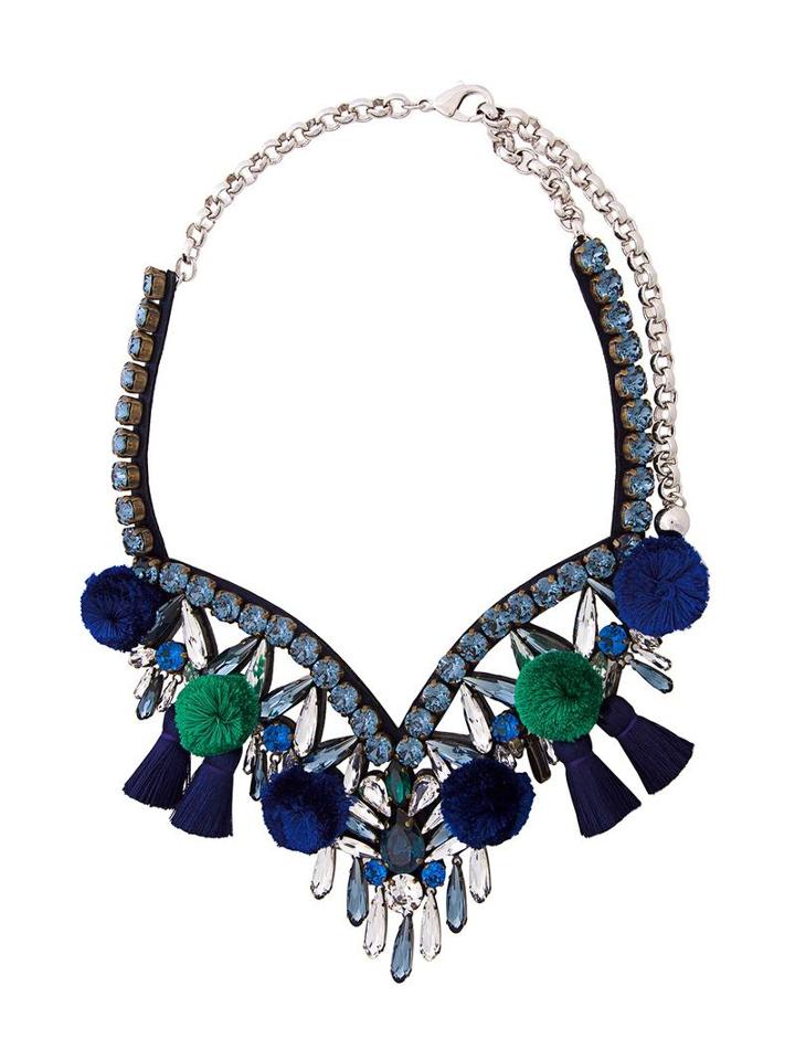 Shourouk Pompom Embellished Necklace, Women's, Blue