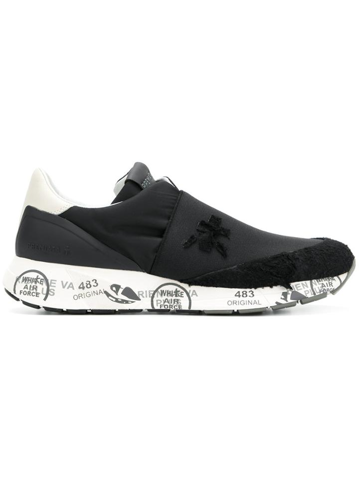White Premiata Printed Sole Slip-on Sneakers - Black