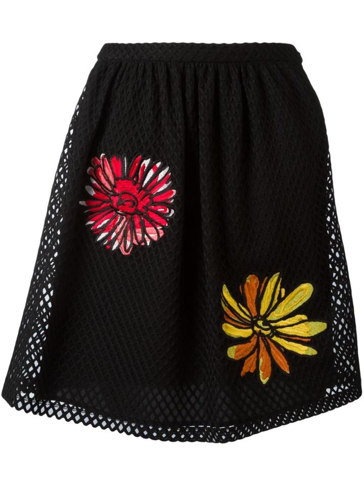 Boutique Moschino Floral Embroidered Mesh Skirt, Women's, Size: 40, Black, Polyester/other Fibers/polyamide