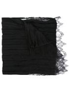 Valentino Pleated Lace Insert Scarf, Women's, Black, Silk/cashmere/wool/polyamide