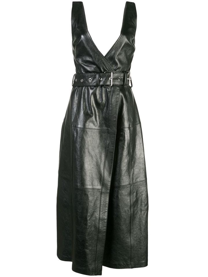 Proenza Schouler Glossy Leather Belted Dress - Black