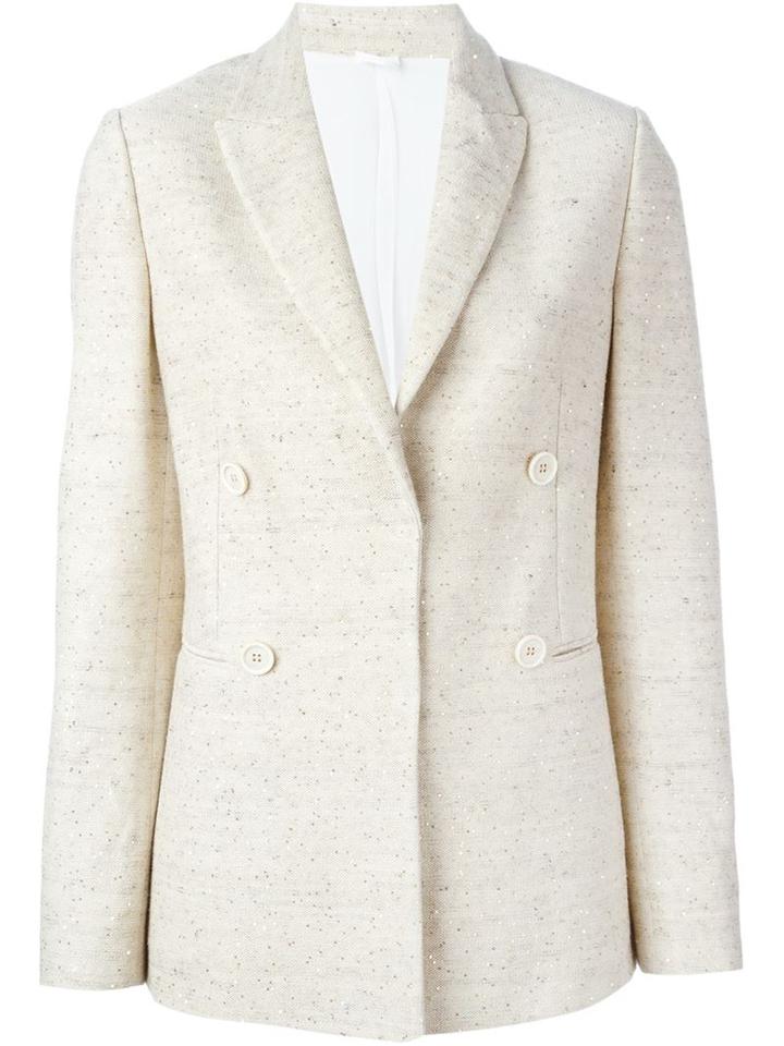 Brunello Cucinelli Double Breasted Blazer, Women's, Size: 46, Nude/neutrals, Cotton/linen/flax/polyamide/cashmere