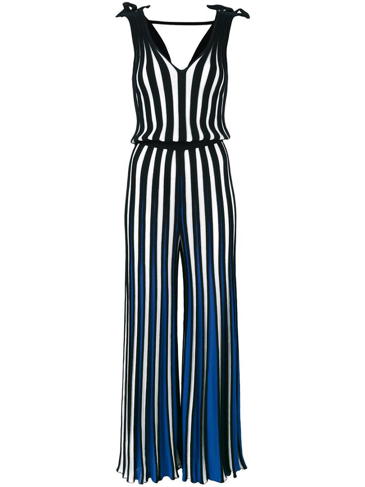 Msgm - Striped Wide Leg Jumpsuit - Women - Cotton/viscose - S, Blue, Cotton/viscose