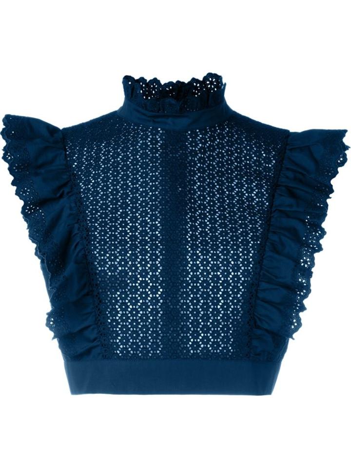 Philosophy Di Lorenzo Serafini Sleeveless Crochet Ruffle Crop Top, Women's, Size: 40, Blue, Cotton
