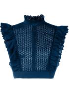 Philosophy Di Lorenzo Serafini Sleeveless Crochet Ruffle Crop Top, Women's, Size: 40, Blue, Cotton