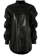 Pushbutton Sausage-sleeved Faux-leather Shirt - Black