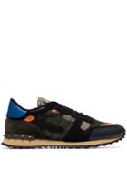 Valentino Black Rockrunner Camo Print Low-top Leather Sneakers - Green