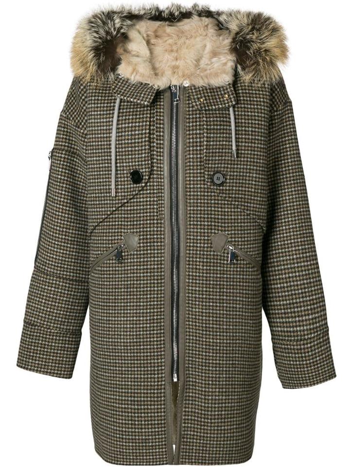 Liska Houndstooth Print Hooded Coat - Neutrals
