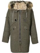 Liska Houndstooth Print Hooded Coat - Neutrals