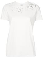 Twin-set Heart And Faux Pearl Embellished T-shirt - White