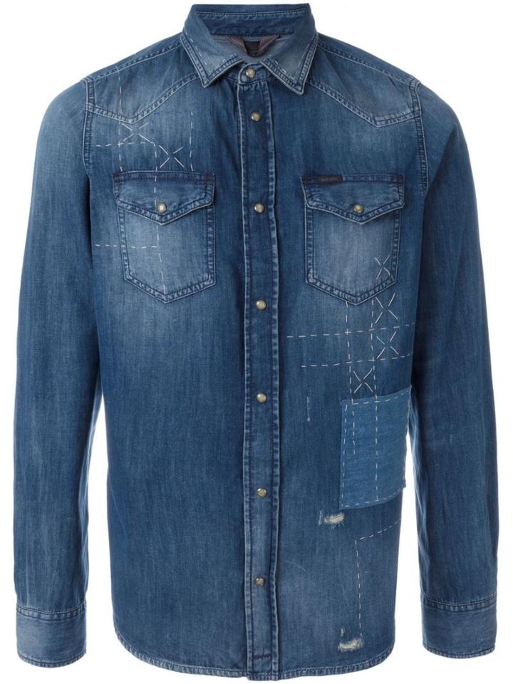 Diesel New-sonora Stonewashed Denim Shirt, Men's, Size: L, Blue, Cotton