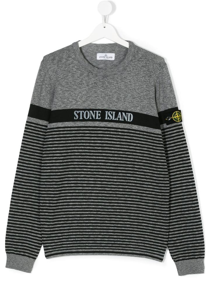 Stone Island Junior Striped Branded Sweater - Grey
