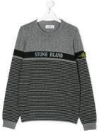Stone Island Junior Striped Branded Sweater - Grey