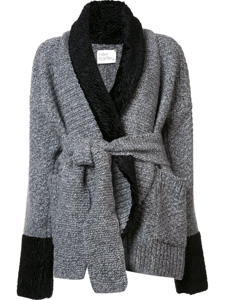 Hillier Bartley Contrast Belted Cardigan, Women's, Size: Medium, Grey, Wool