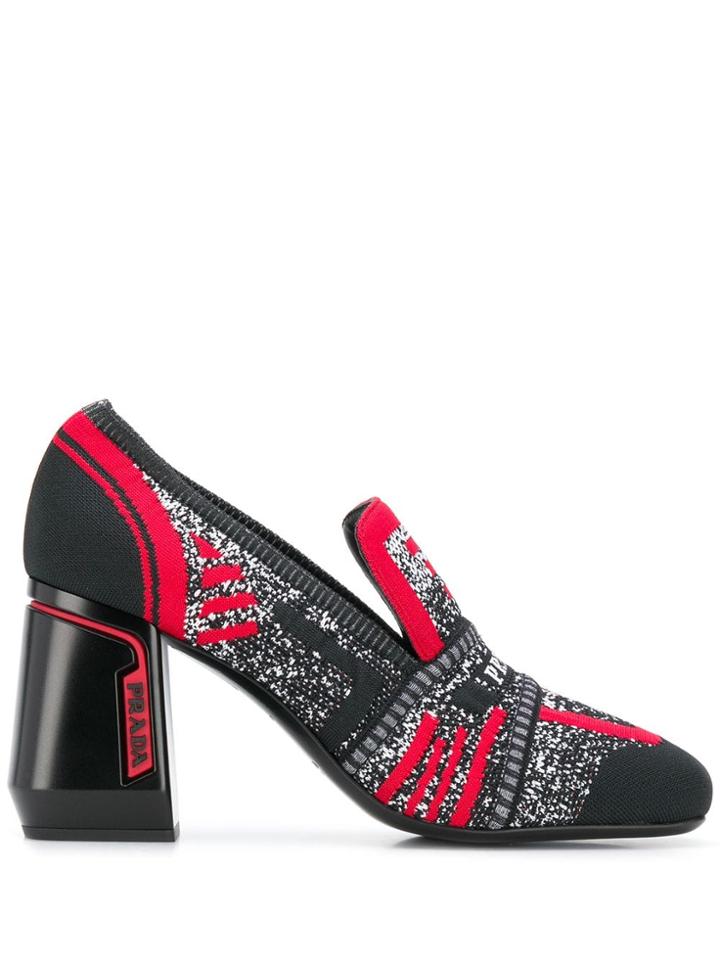 Prada Knitted Logo Loafers - Black