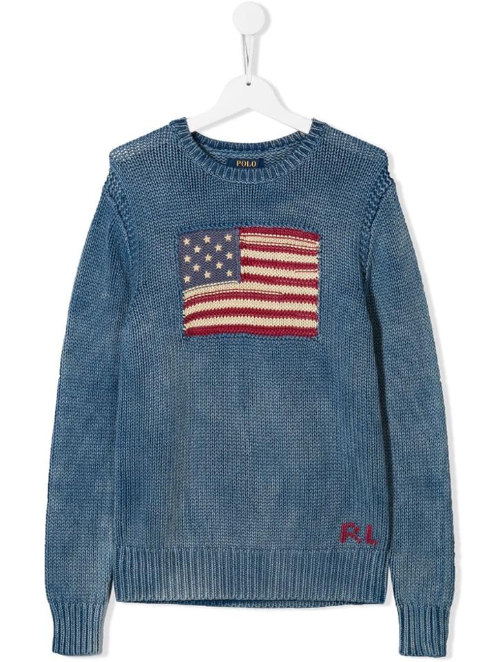 Ralph Lauren Kids Flag Print Knitted Sweatshirt - Blue