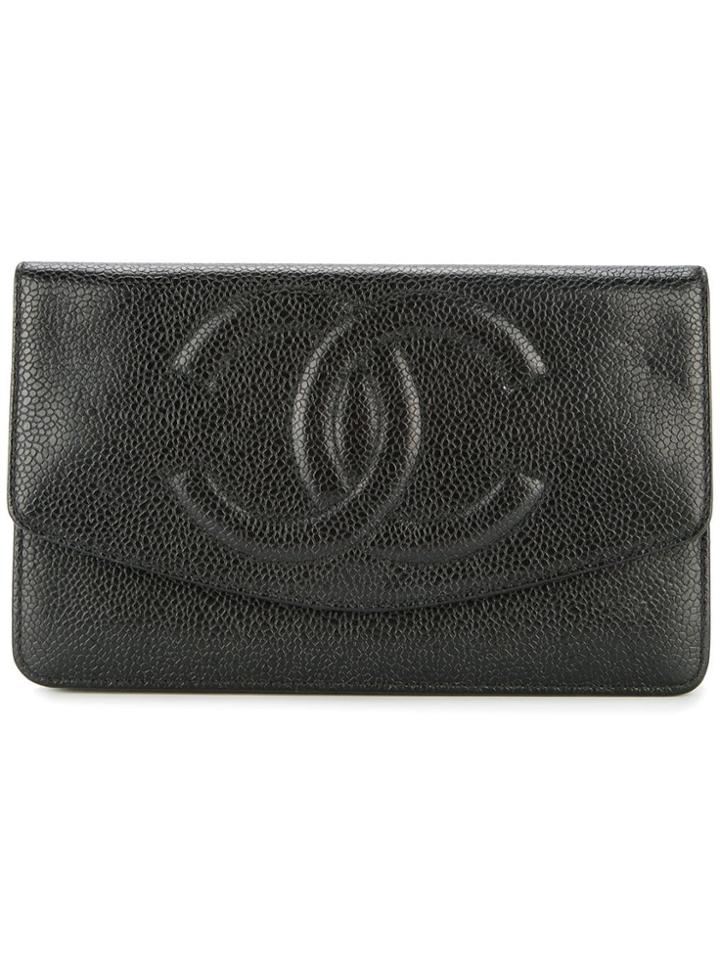 Chanel Vintage Cc Stitch Flap Wallet - Black