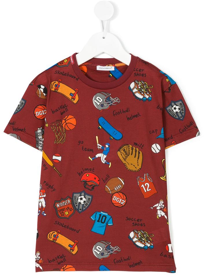 Dolce & Gabbana Kids - Baseball Printed T-shirt - Kids - Cotton - 6 Yrs, Red