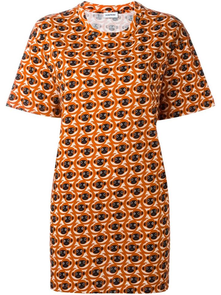 Au Jour Le Jour Monkeys Print T-shirt, Women's, Size: 42, Yellow/orange, Cotton