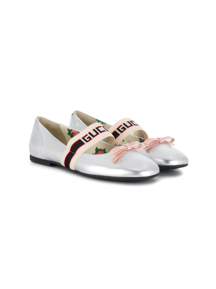 Gucci Kids Bow Detail Ballerinas - Silver